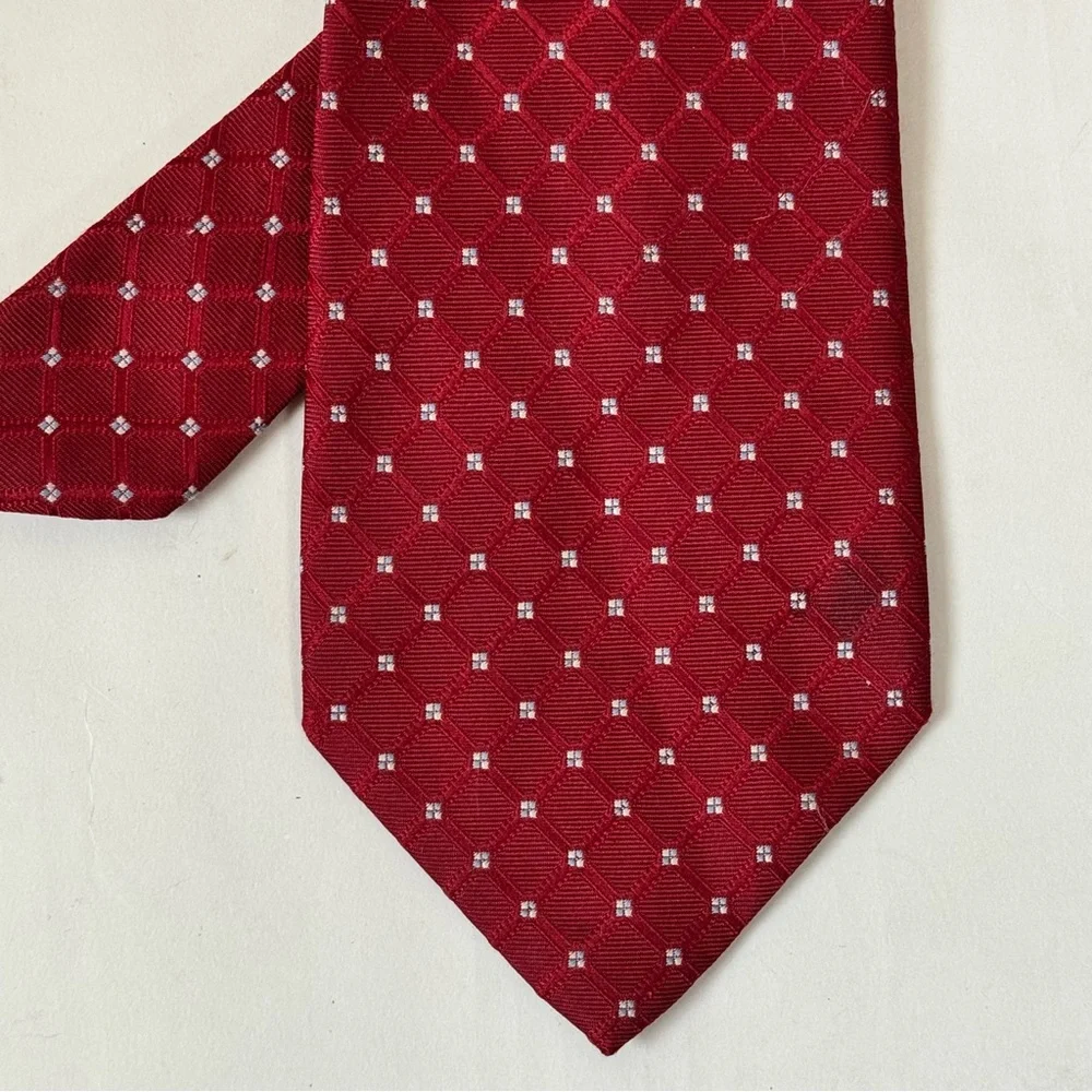 Tasso Elba Men’s Neckties 100% Silk Jacquard Red Geometric Tie